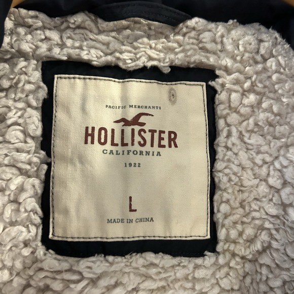 HOLLISTER Hooded Sherpa Lined Puffer Jacket Coat Black Large‎ - Picture 6 of 6